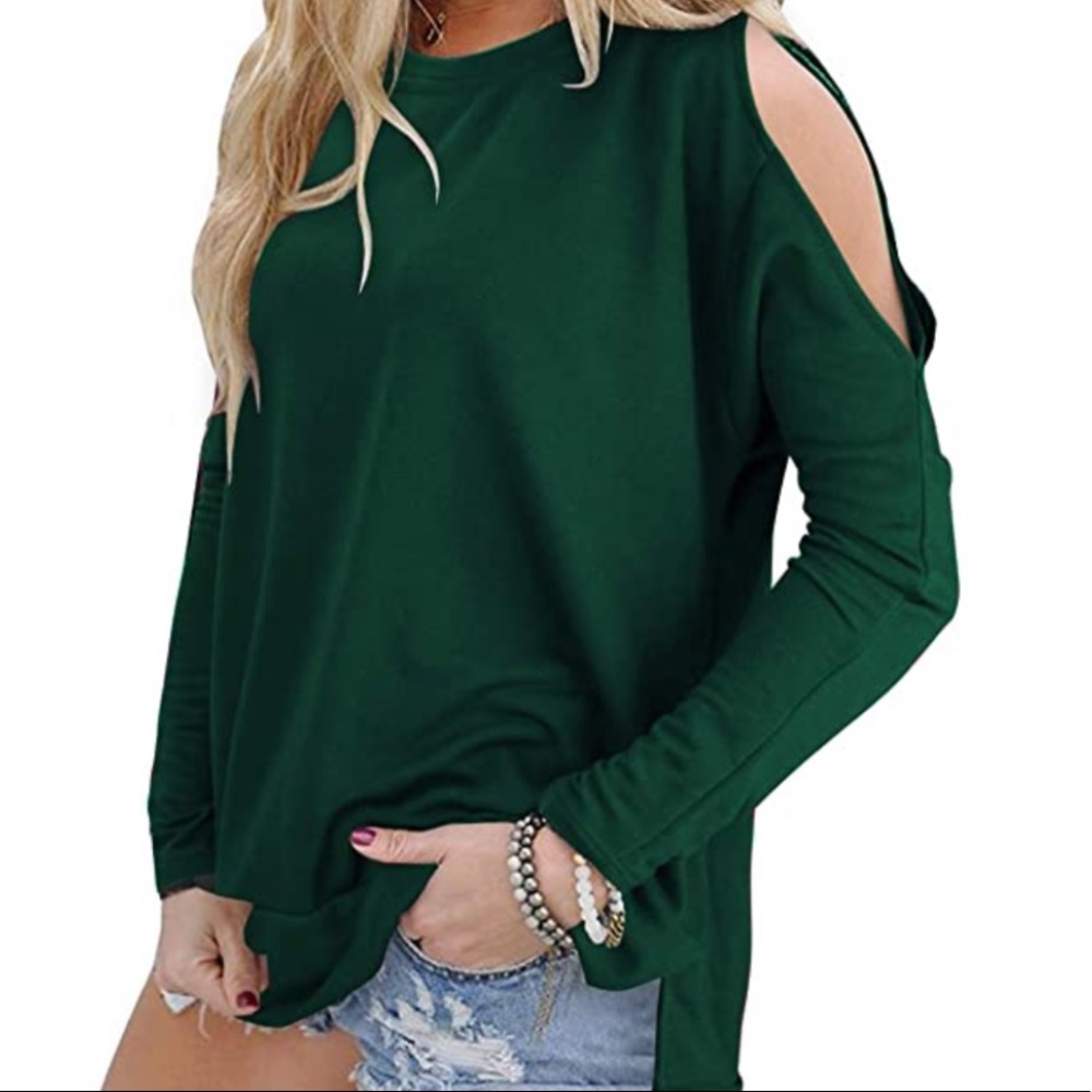 Beautiful women cut out cold shoulder t shirt top - Picture 1 of 8